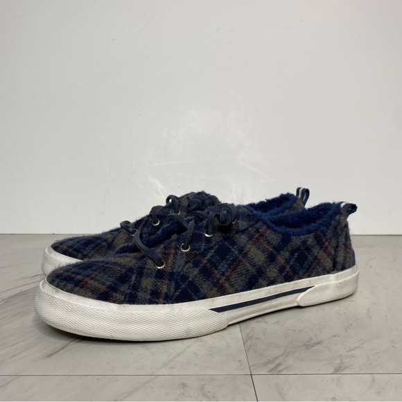 New! Sperry Pier Wave Blue Plaid Slip On Sneaker 9 - Picture 14 of 14
